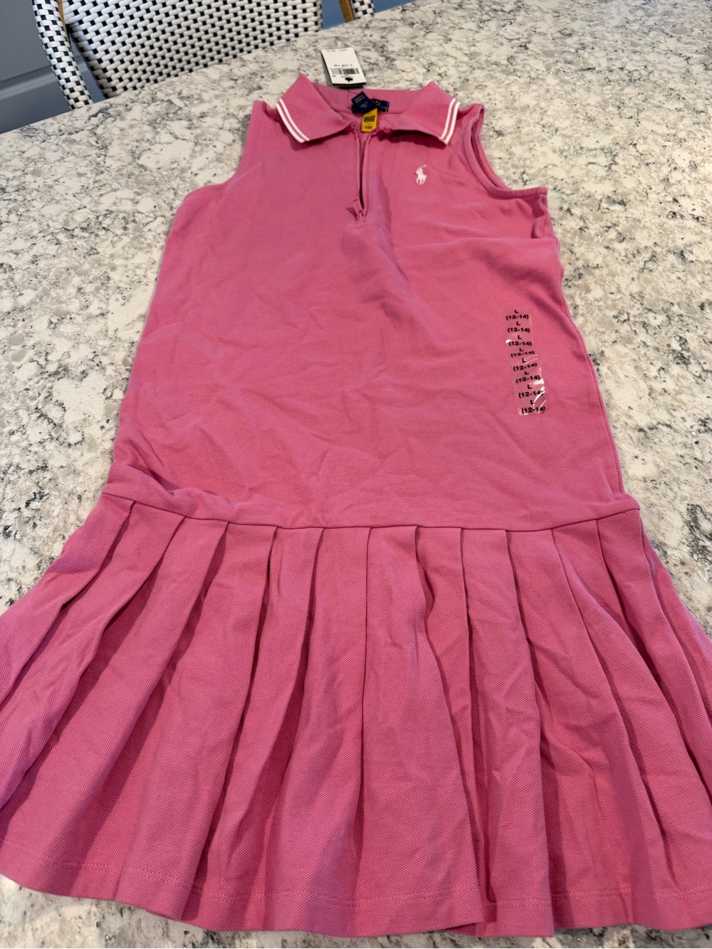 Ralph Lauren Hot Pink Pleated Sleeveless Polo Dress NWT 12/14